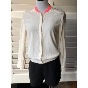 Maje Long Sleeve Romper wt Pink Collar sz 40/US 8